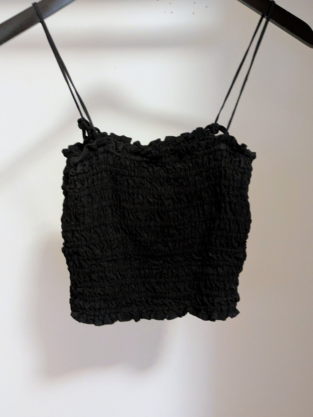 Left on Friday Black smocked “cabana” crop top Size S/M